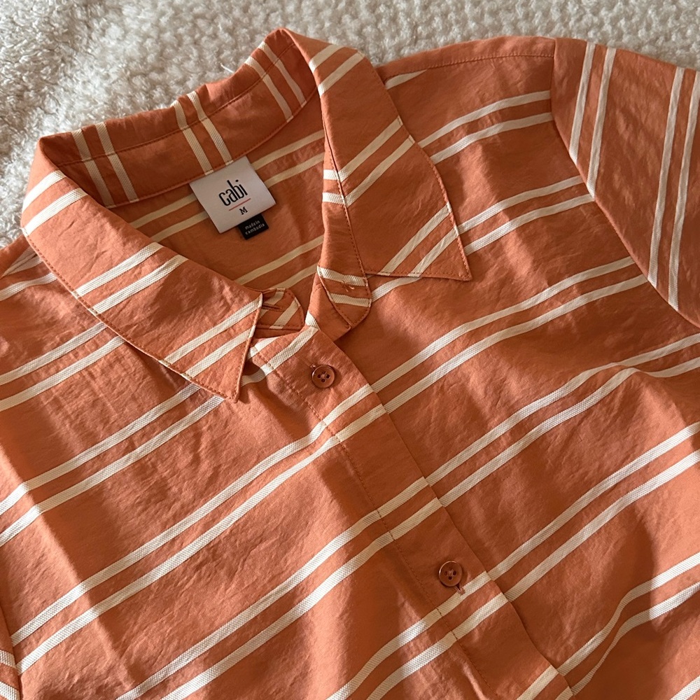 Cabi Camp Shirt Terracotta and Cream Striped Shirt
